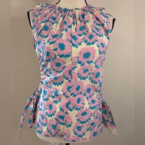 TOPSHOP sleeveless top pink blue floral side cutouts SZ 2